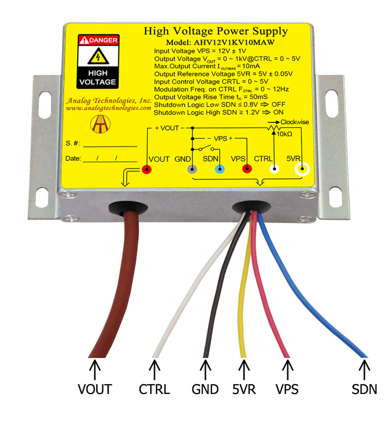 AHV12V1KV10MAW 1kV 10mA DC DC HV Power Supply (12V Input)