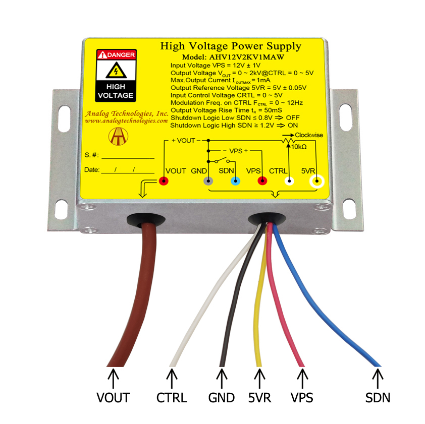 AHV12V2KV1MAW 2kV 1mA DC DC HV Power Supply (12V Input)