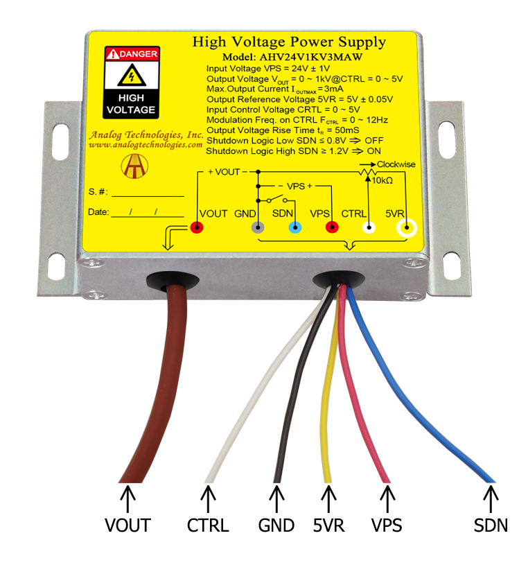AHV24V1KV3MAW 1kV 3mA DC DC HV Power Supply (24V Input)