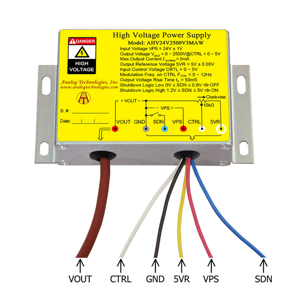 AHV24V2500V3MAW 2500V 3mA DC DC HV Power Supply (24V Input)