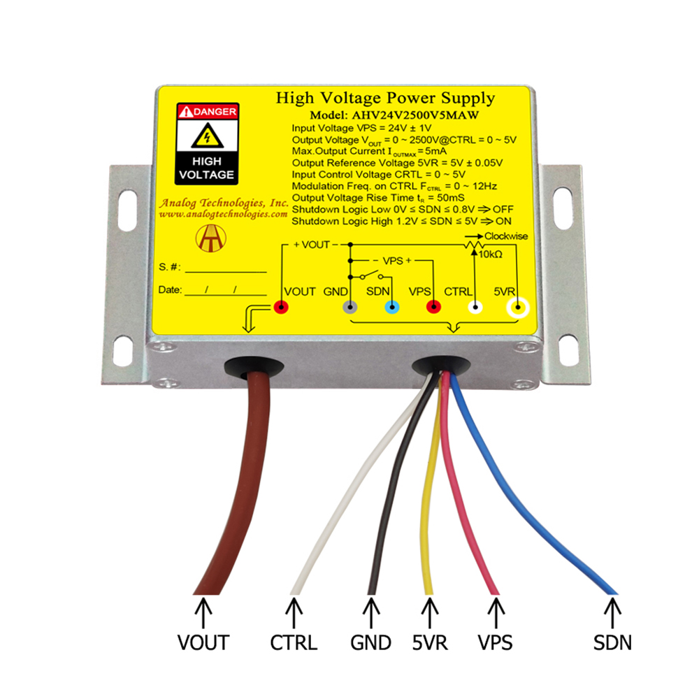 AHV24V2500V5MAW 2500V 5mA DC DC HV Power Supply (24V Input)