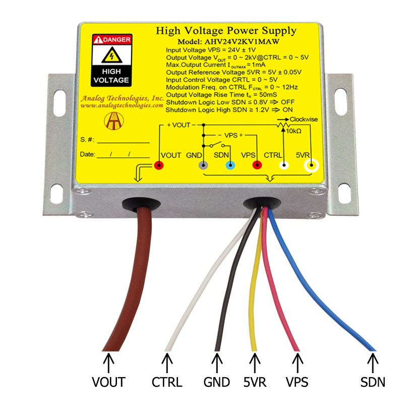 AHV24V2KV1MAW 2kV 1mA DC DC HV Power Supply (24V Input)