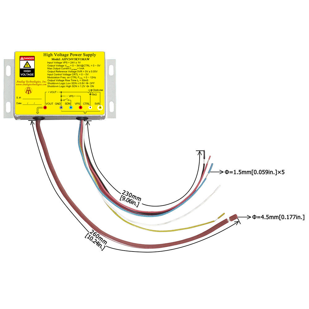 AHV24V3KV1MAW 3kV 1mA DC DC HV Power Supply (24V Input)