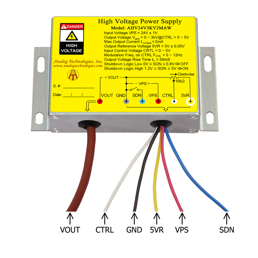 AHV24V3KV2MAW 3kV 2mA DC DC HV Power Supply (24V Input)