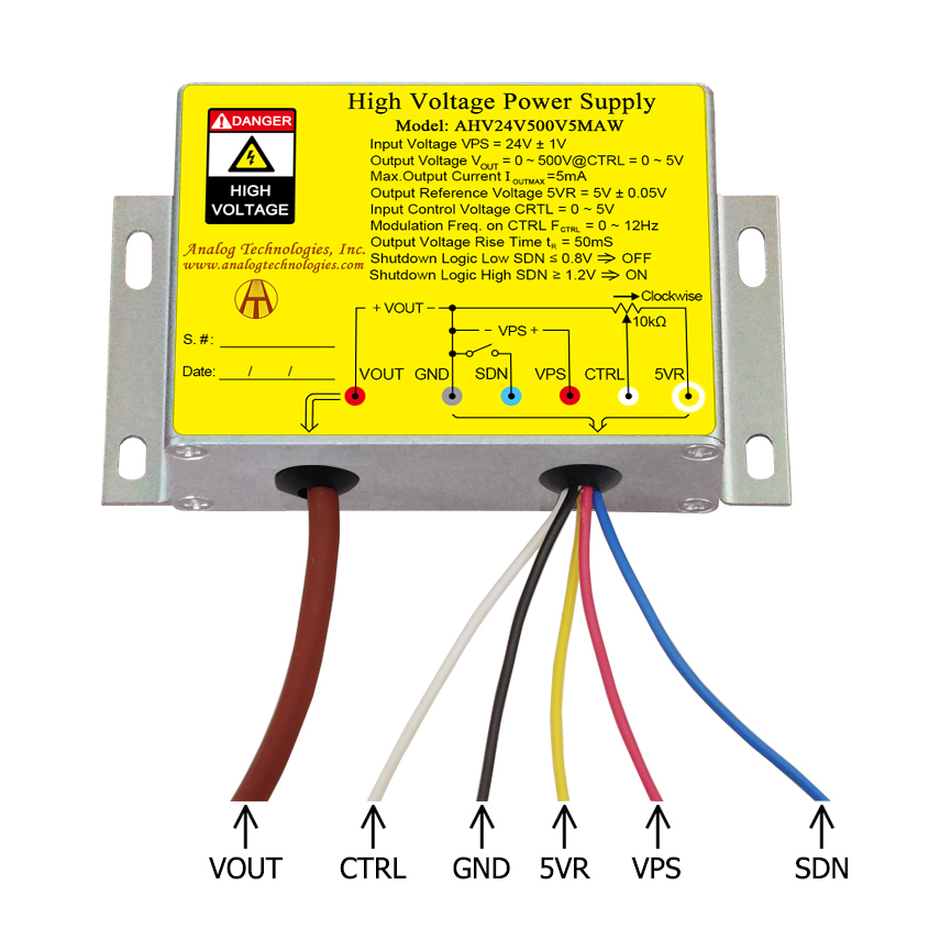 AHV24V500V5MAW 500V 5mA DC DC HV Power Supply (24V Input)