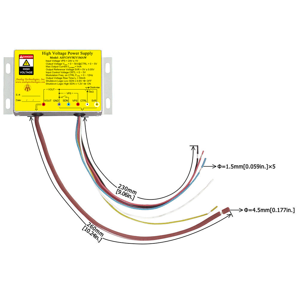 AHV24V5KV1MAW 5kV 1mA DC DC HV Power Supply (24V Input)