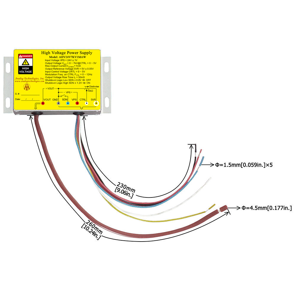 AHV24V7KV1MAW 7kV 1mA DC DC HV Power Supply (24V Input)
