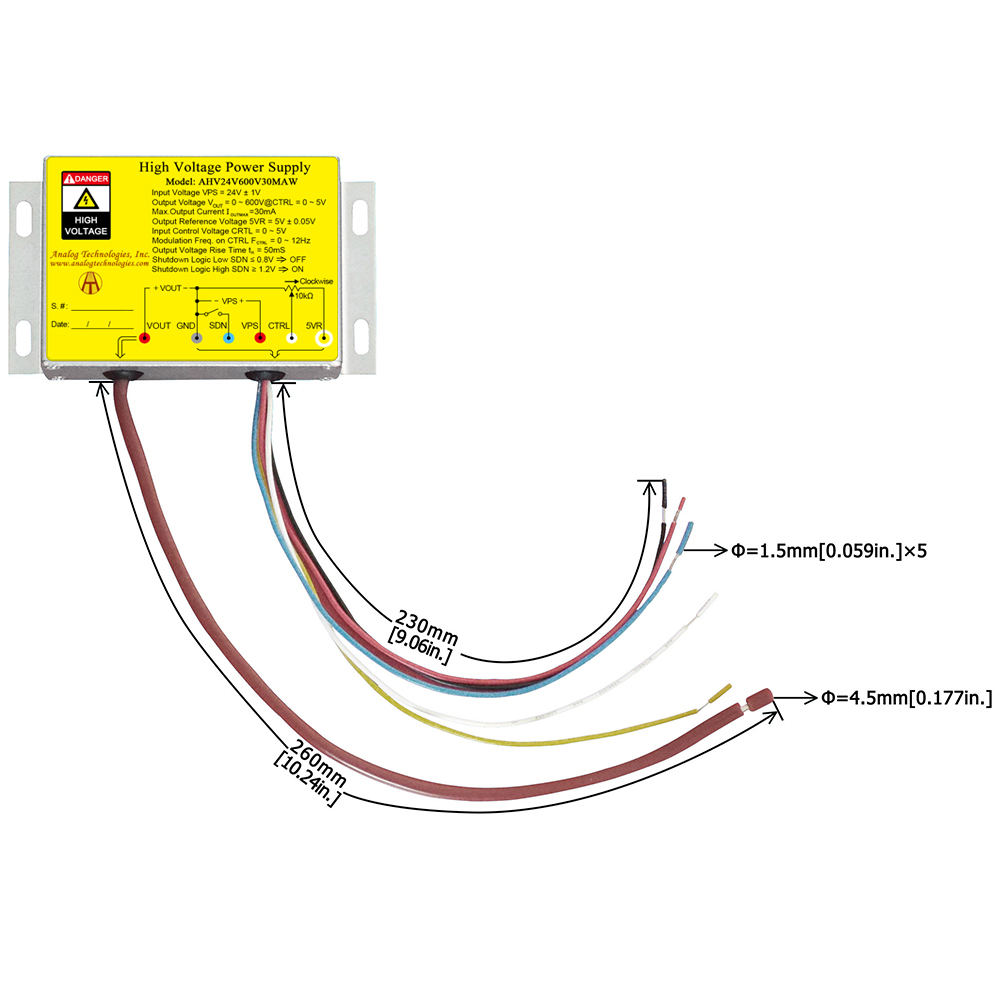 AHV24VN10KV1MAW &minus;10kV 1mA DC DC HV Power Supply (24V Input)