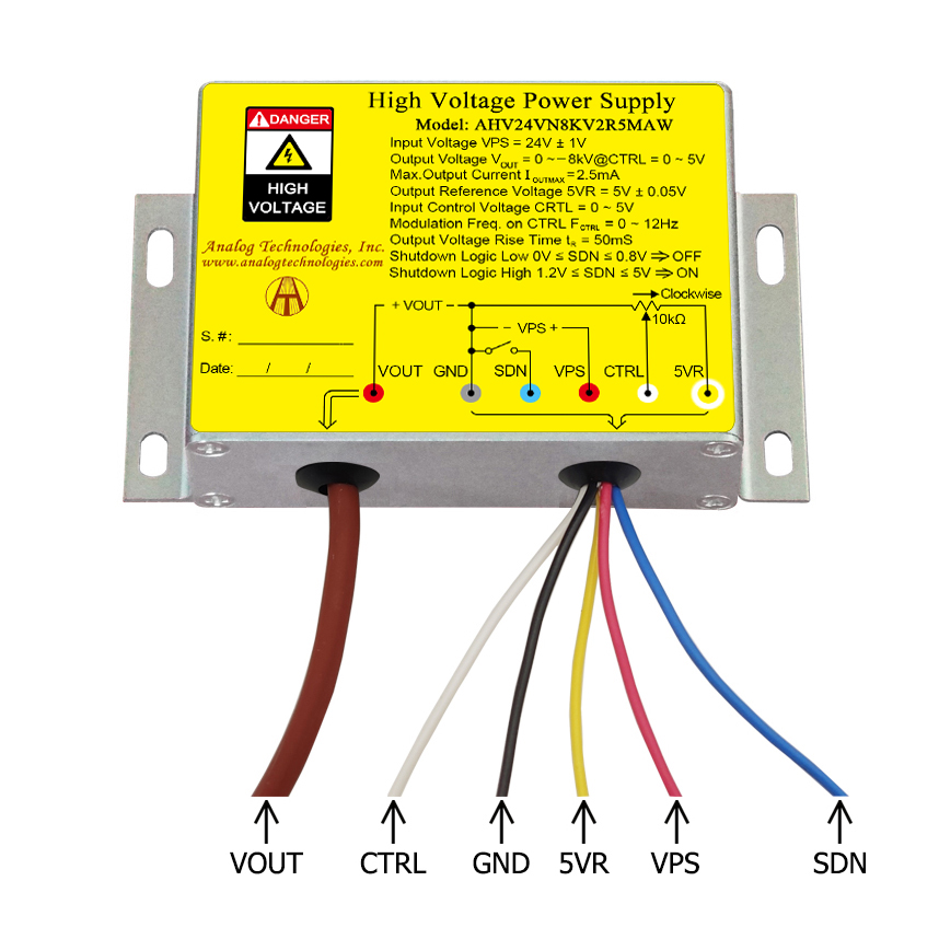 AHV24VN8KV2R5MAW &minus;8kV 2.5mA DC DC HV Power Supply (24V Input)
