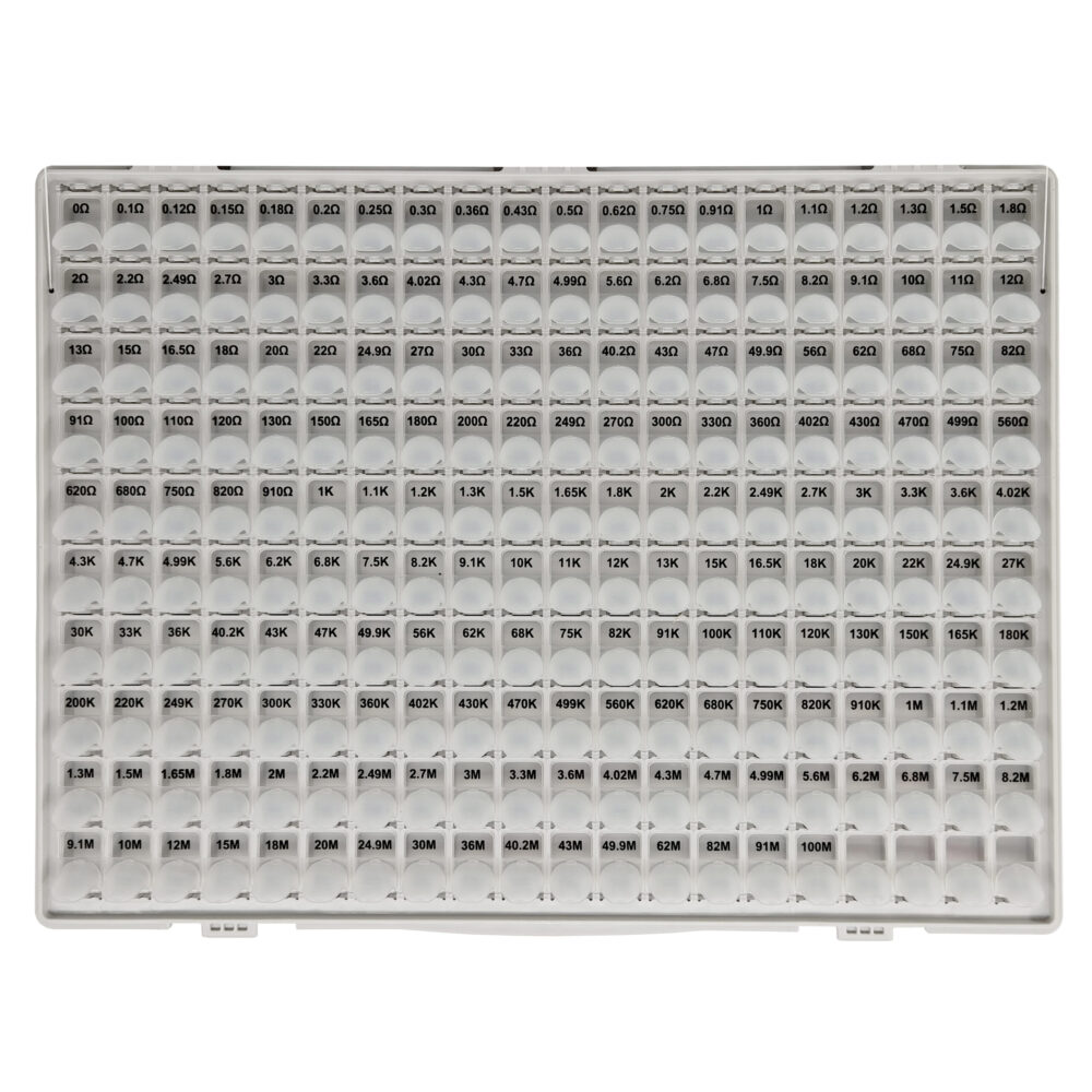 R02B169 0201 1% SMD resistor kit open enclosure with labeled bins