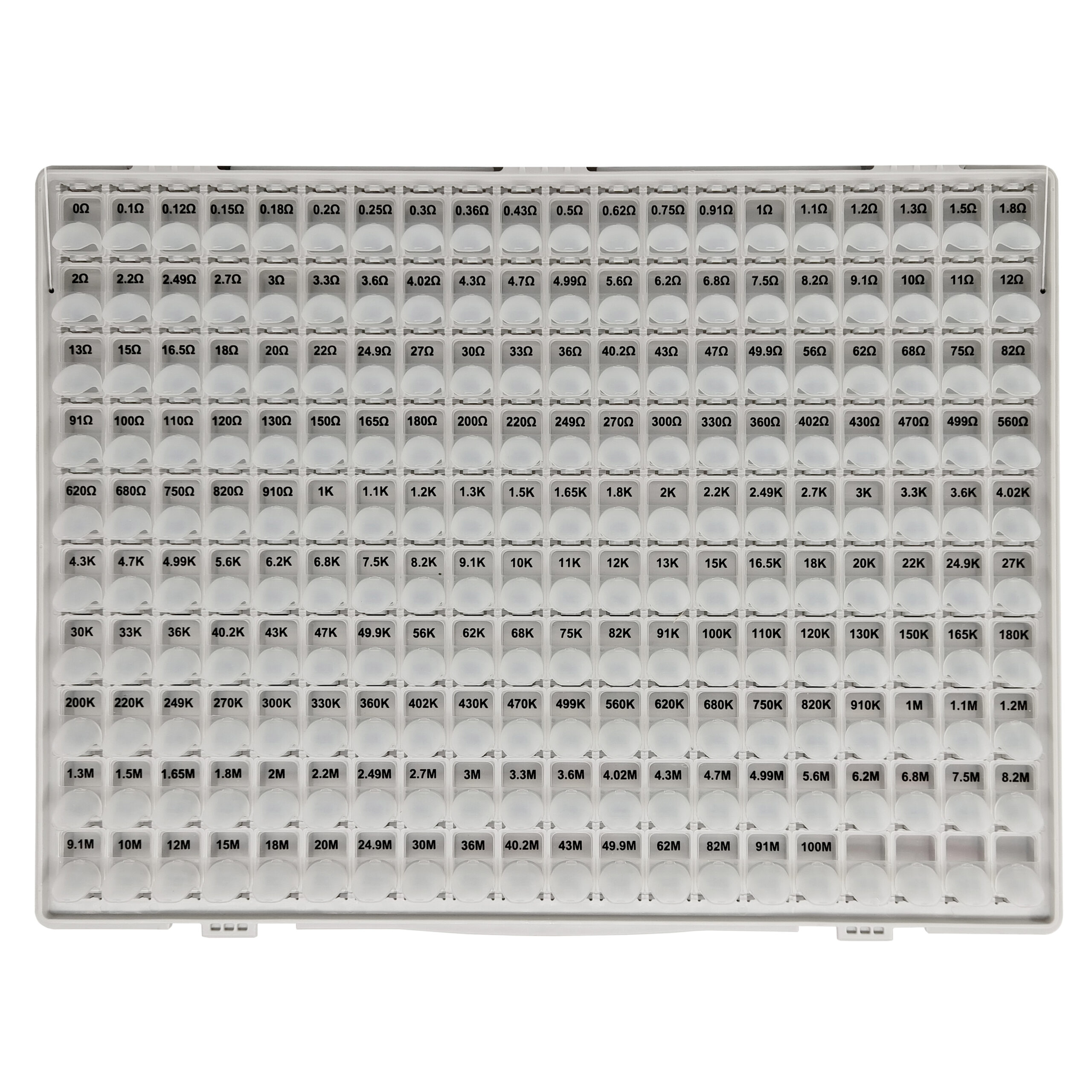 R02B169 0201 1% SMD resistor kit open enclosure with labeled bins