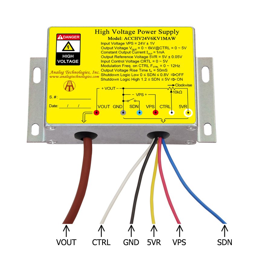 ACCHV24V6KV1MAW 0 to 6kV 1mA HV Power Supply (24V Input)