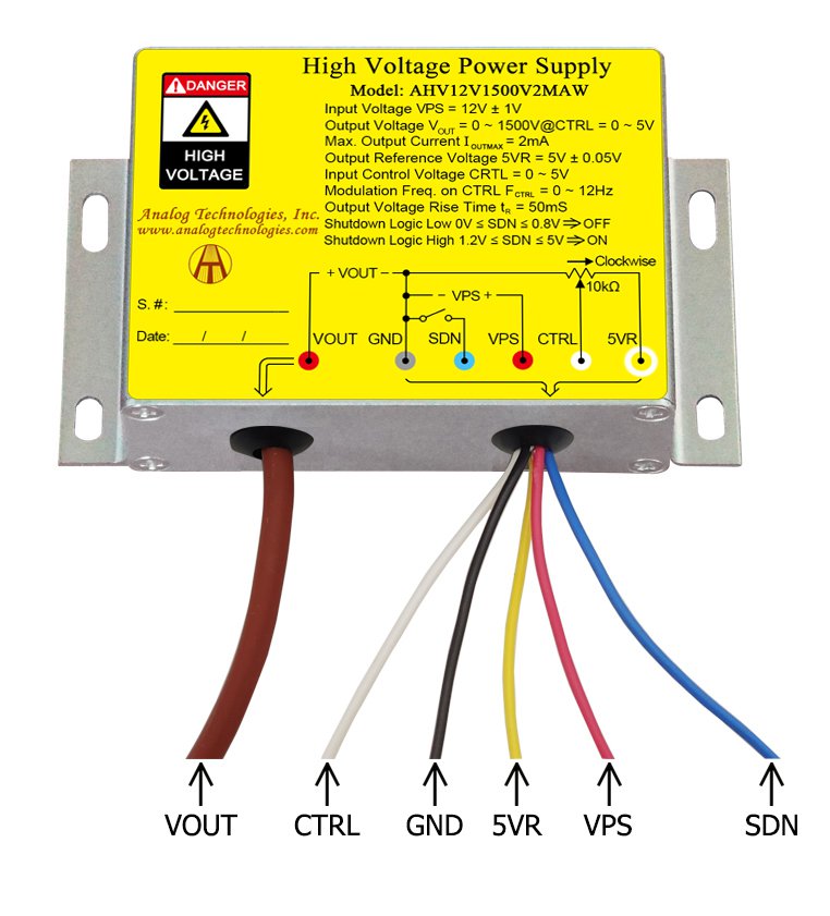 AHV12V1500V2MAW 1500V 2mA DC DC HV Power Supply (12V Input)