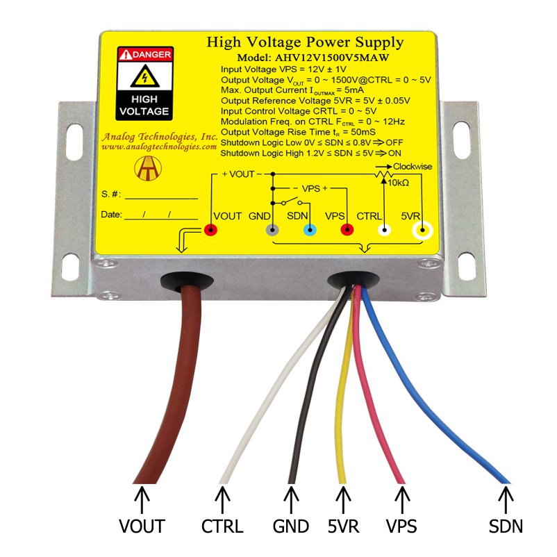 AHV12V1500V5MAW 1500V 5mA DC DC HV Power Supply (12V Input)