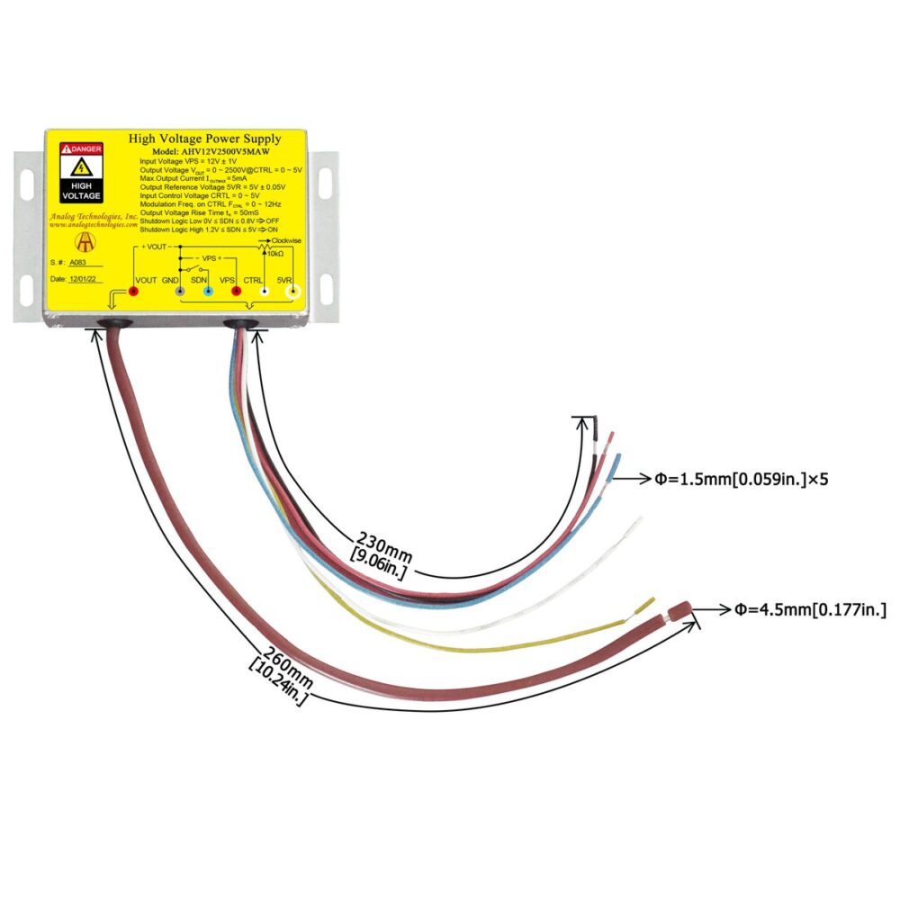 AHV12V2500V5MAW 2500V 5mA DC DC HV Power Supply (12V Input)