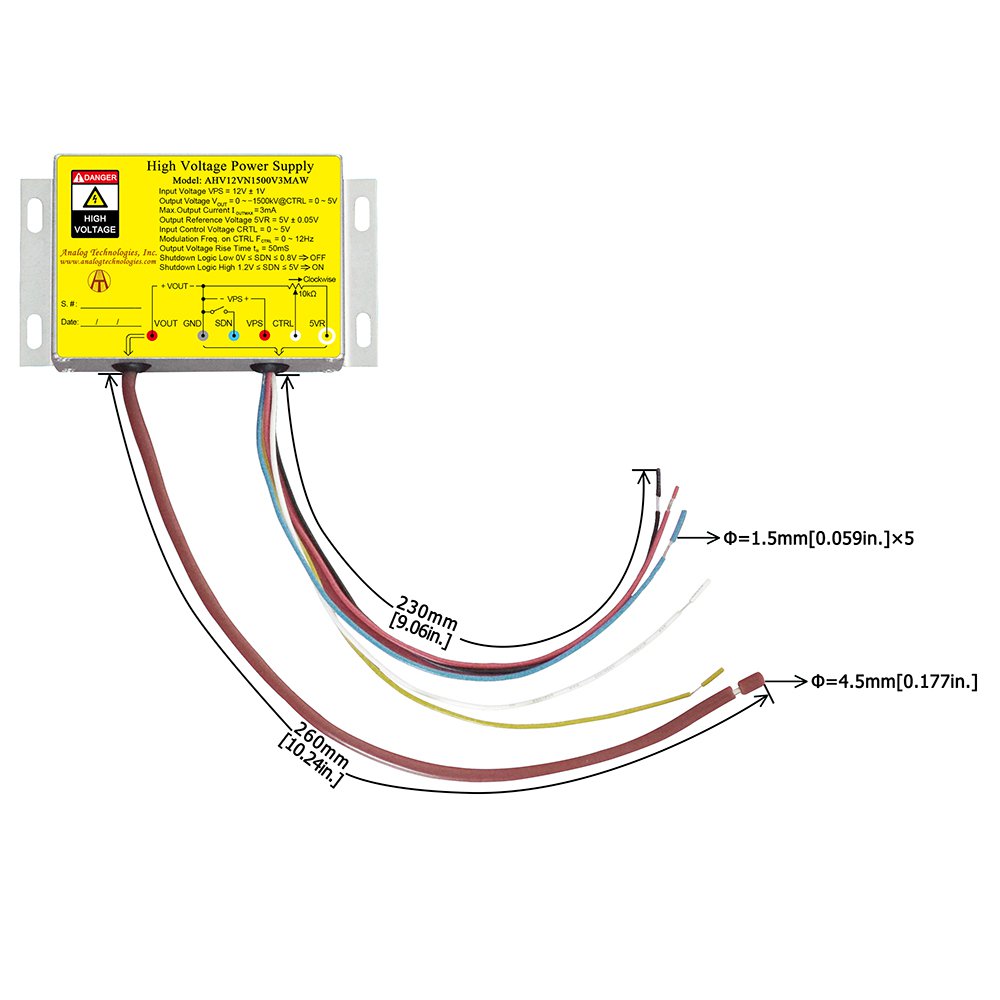 AHV12VN1500V3MAW &minus;1500V 3mA DC DC HV Power Supply (12V Input)