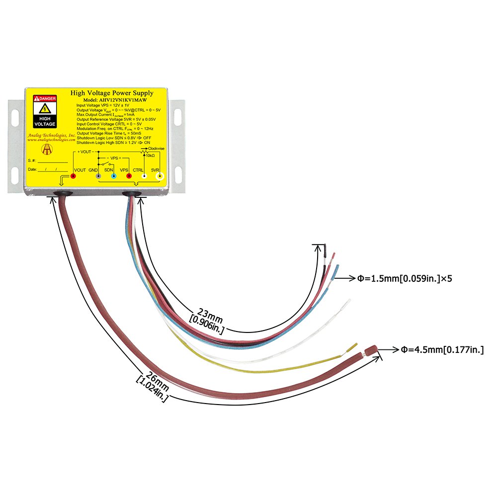 AHV12VN1KV1MAW &minus;1kV 1mA DC DC HV Power Supply (12V Input)