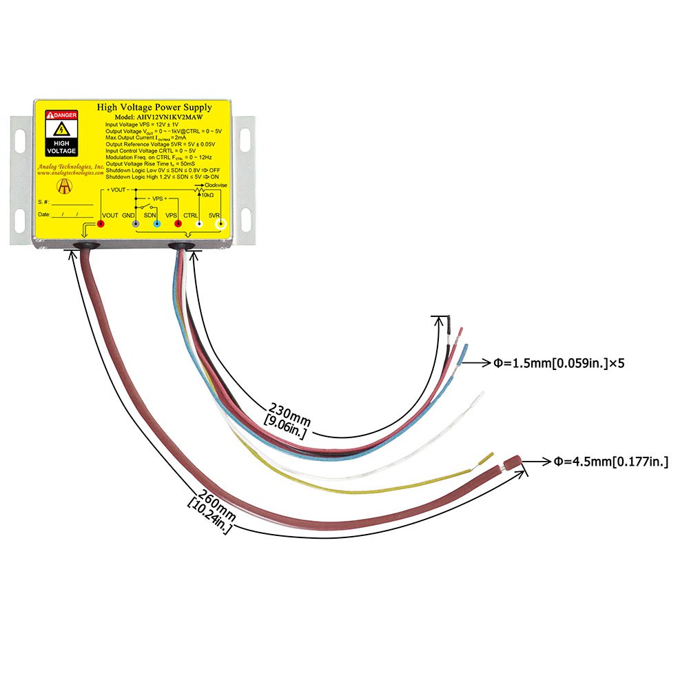 AHV12VN1KV2MAW &minus;1kV 2mA DC DC HV Power Supply (12V Input)