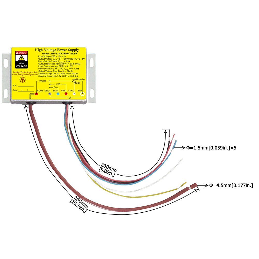 AHV12VN2500V1MAW &minus;2500V 1mA DC DC HV Power Supply (12V Input)