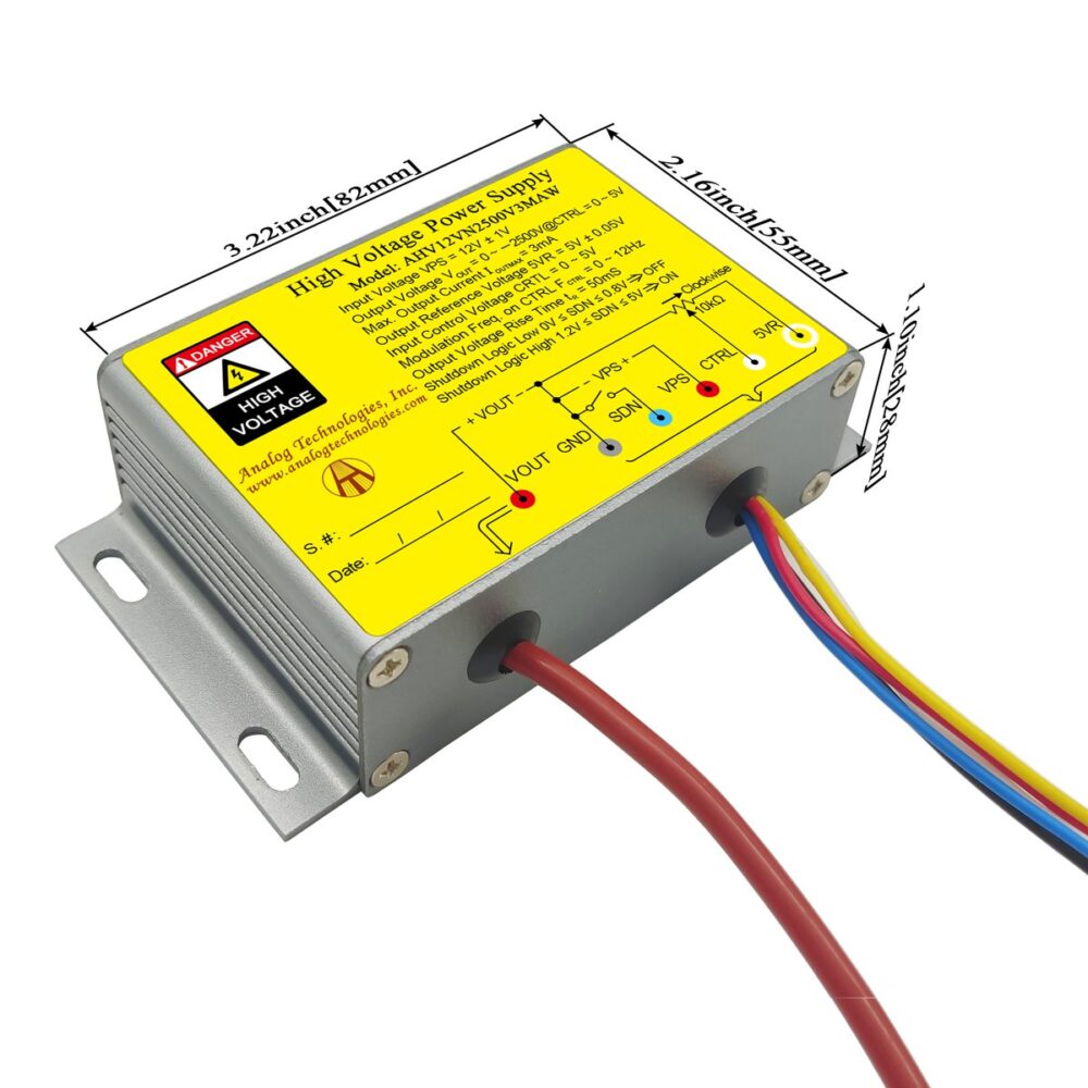 AHV12VN2500V3MAW &minus;2500V 3mA DC DC HV Power Supply (12V Input)
