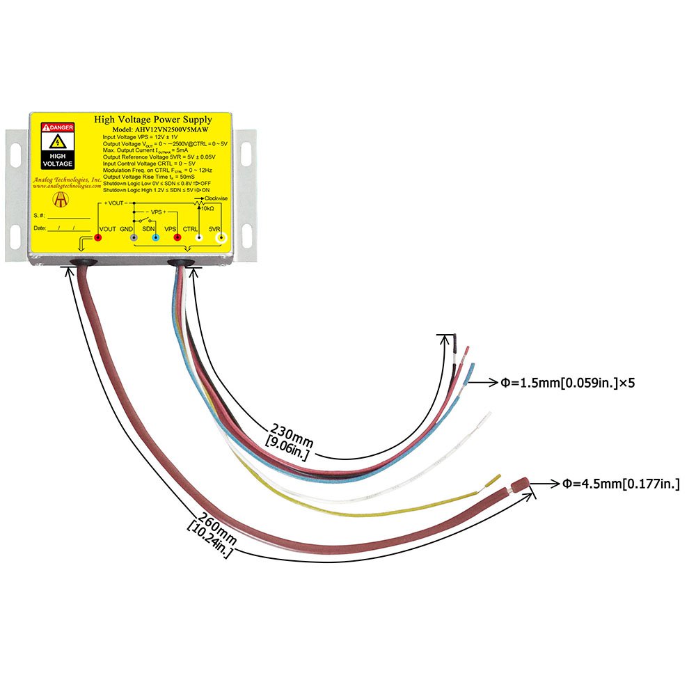AHV12VN2500V5MAW &minus;2500V 5mA DC DC HV Power Supply (12V Input)