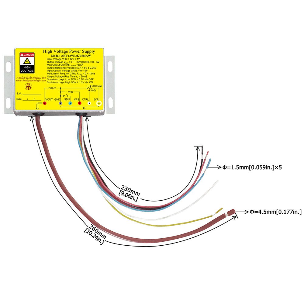 AHV12VN3KV5MAW &minus;3kV 5mA DC DC HV Power Supply (12V Input)