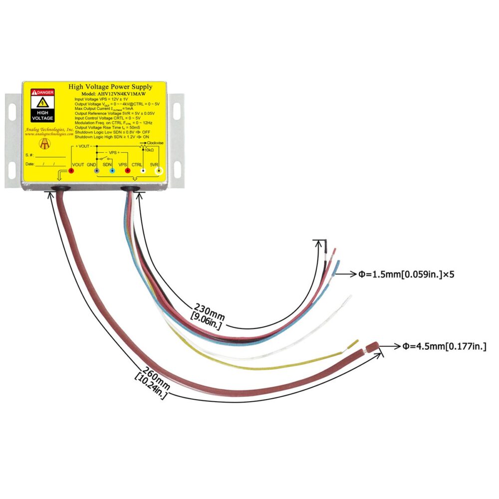 AHV12VN4KV1MAW &minus;4kV 1mA DC DC HV Power Supply (12V Input)