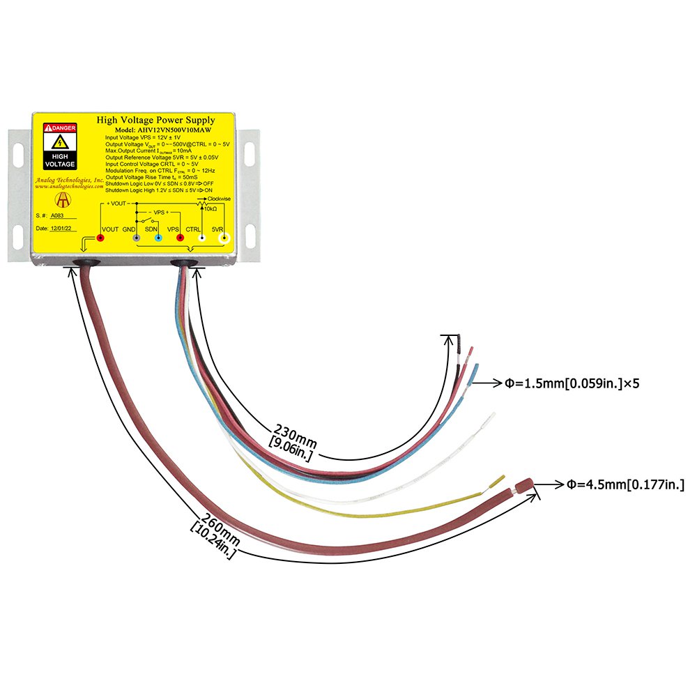 AHV12VN500V10MAW &minus;500V 10mA DC DC HV Power Supply (12V Input)