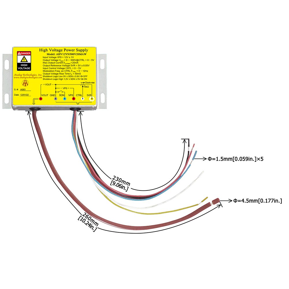 AHV12VN500V20MAW &minus;500V 20mA DC DC HV Power Supply (12V Input)
