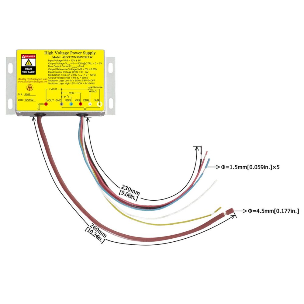 AHV12VN500V2MAW &minus;500V 2mA DC DC HV Power Supply (12V Input)