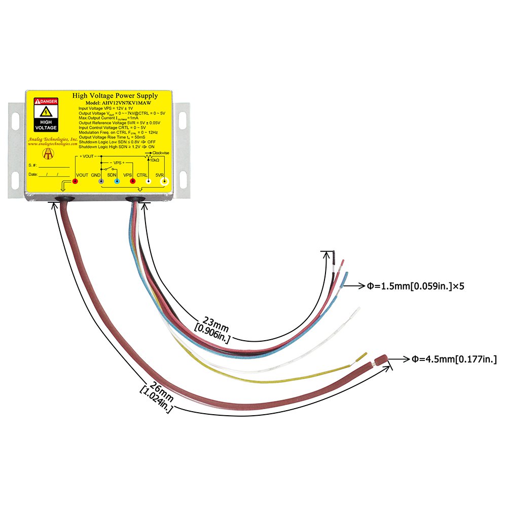 AHV12VN7KV1MAW &minus;7kV 1mA DC DC HV Power Supply (12V Input)