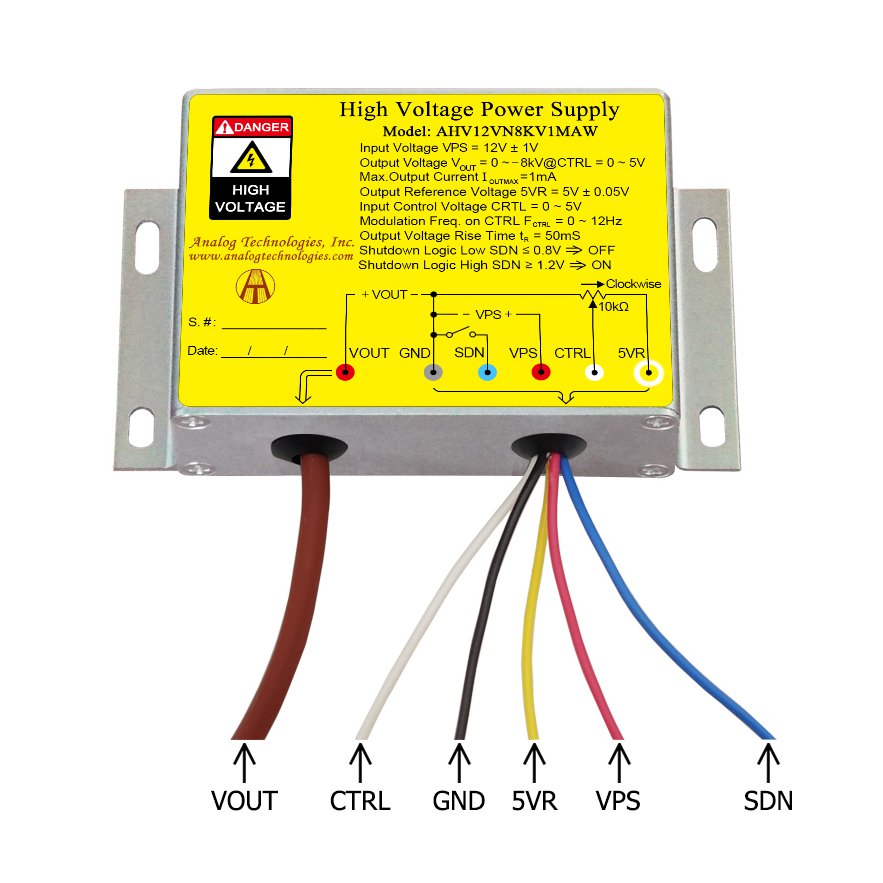 AHV12VN8KV1MAW &minus;8kV 1mA DC DC HV Power Supply (12V Input)