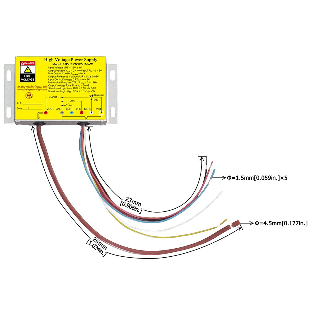 AHV12VN9KV1MAW &minus;9kV 1mA DC DC HV Power Supply (12V Input)