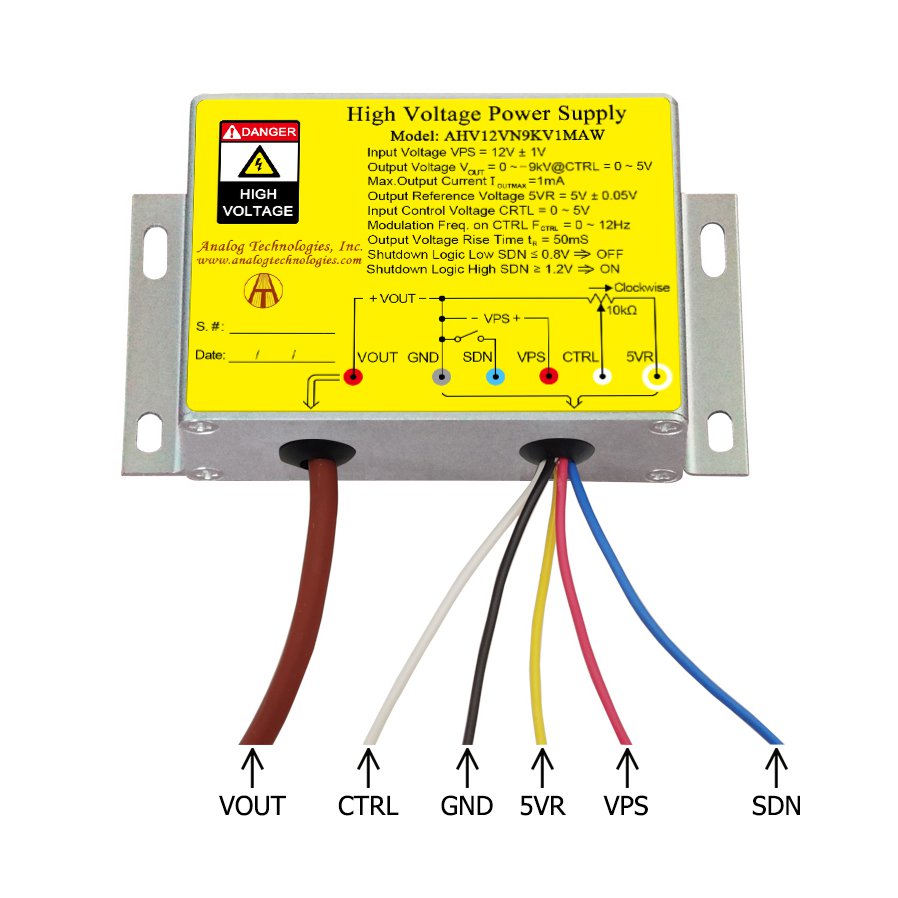 AHV12VN9KV1MAW &minus;9kV 1mA DC DC HV Power Supply (12V Input)
