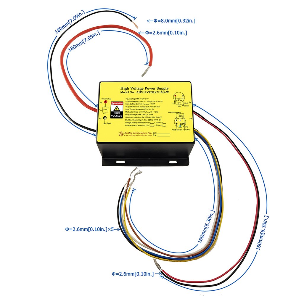 AHV12VPN1KV1MAW 1kV/&minus;1kV 1mA DC DC HV Power Supply (12V Input)