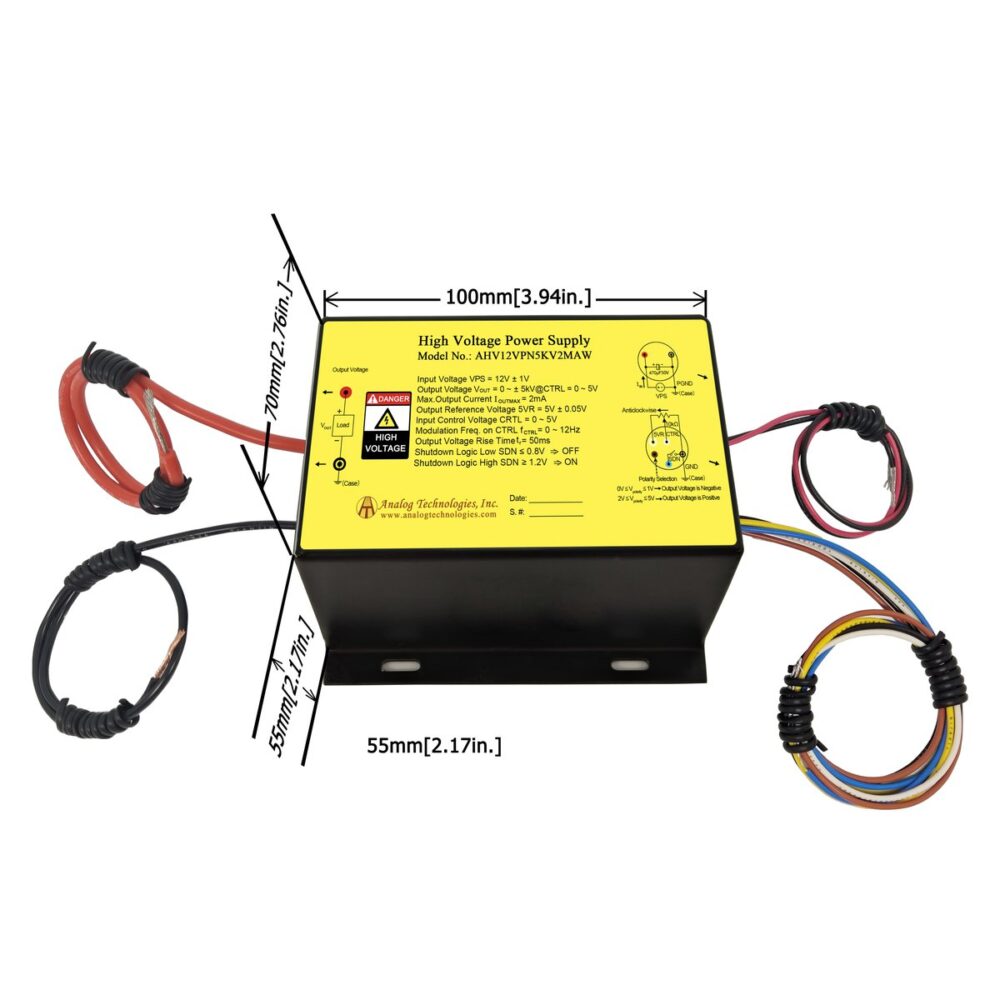 AHV12VPN5KV2MAW 5kV/&minus;5kV 2mA DC DC HV Power Supply (12V Input)