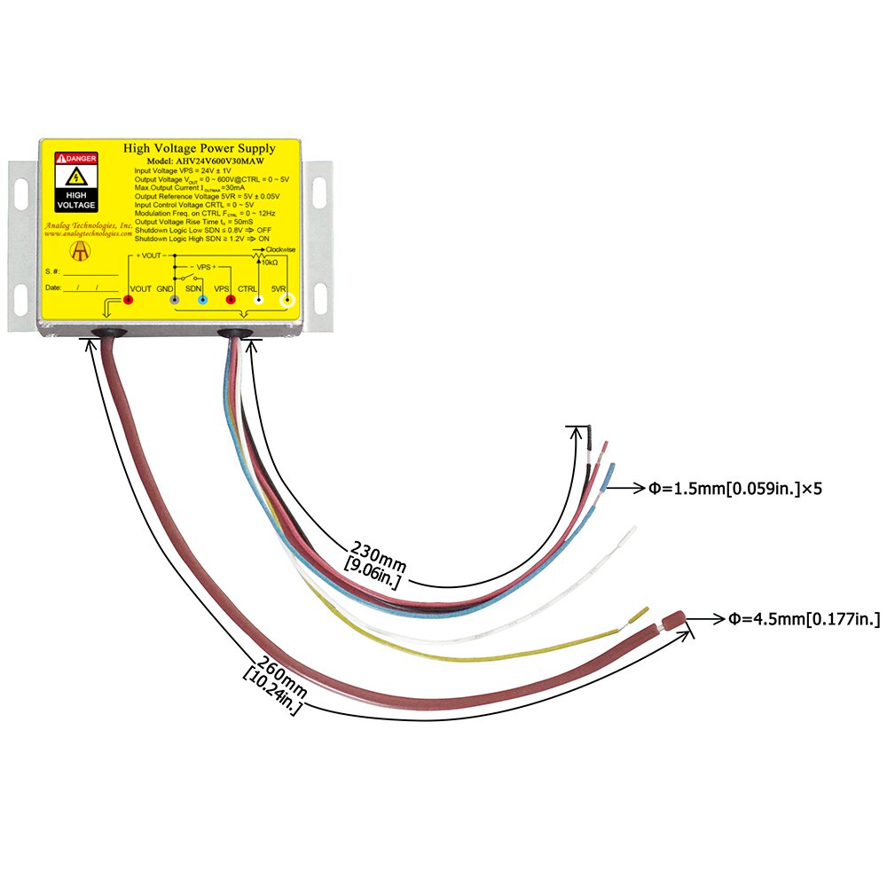 AHV24VN1KV10MAW &minus;1kV 10mA DC DC HV Power Supply (24V Input)