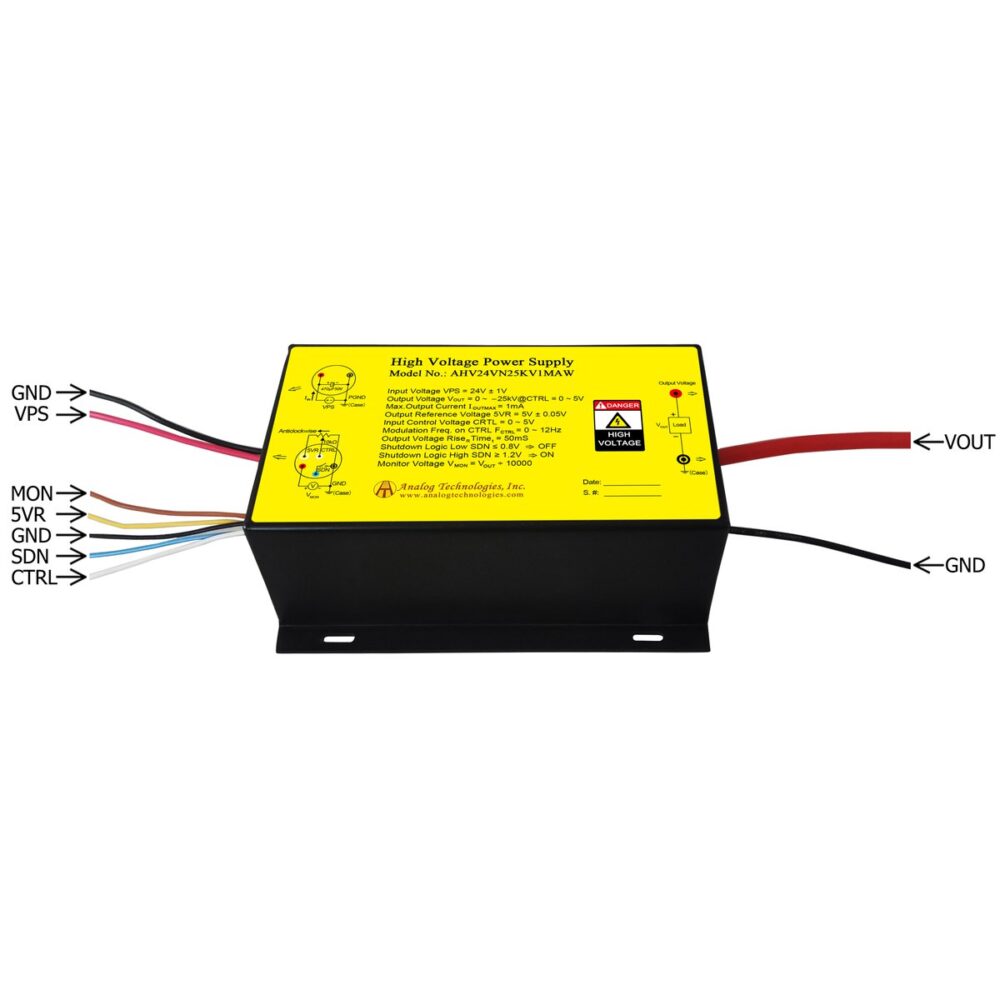 AHV24VN25KV1MAW &minus;25kV 1mA DC DC HV Power Supply (24V Input)