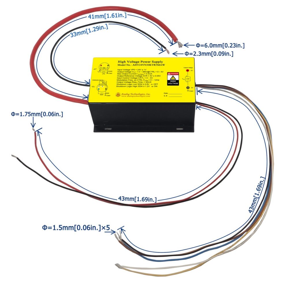 AHV24VN30KVR5MAW &minus;30kV 0.5mA DC DC HV Power Supply (24V Input)