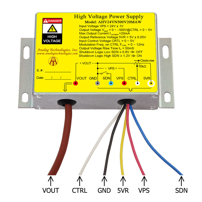 AHV24VN500V20MAW &minus;500V 20mA DC DC HV Power Supply (24V Input)