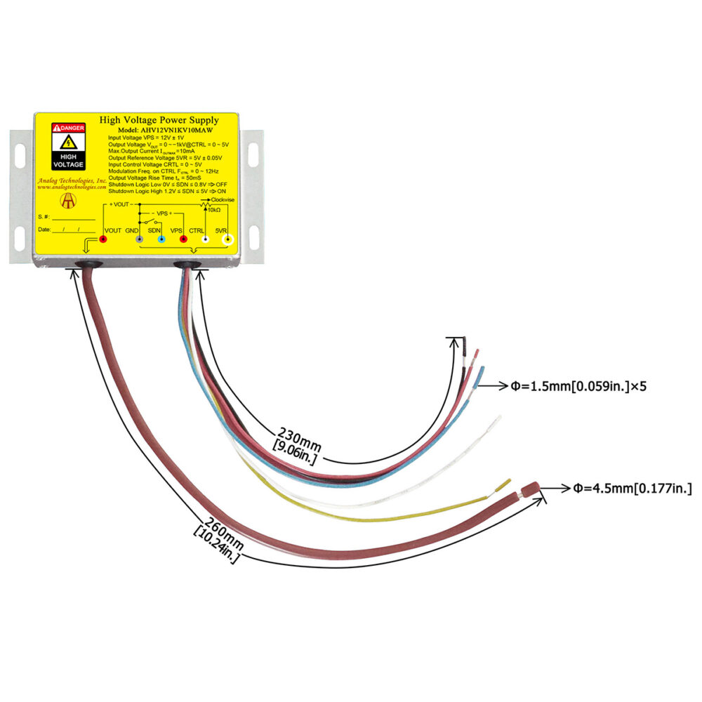 AHV12VN1KV10MAW &minus;1kV 10mA DC DC HV Power Supply (12V Input)