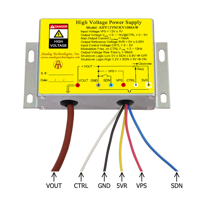 AHV12VN1KV10MAW &minus;1kV 10mA DC DC HV Power Supply (12V Input)