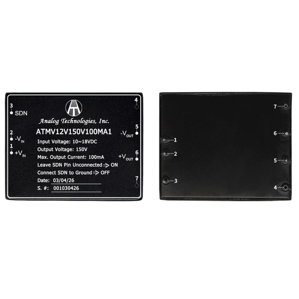 ATMV12V150V100MA1_2 ATMV12V150V100MA1 150V 100mA 15W Isolated DC-DC Converter (12V Input)