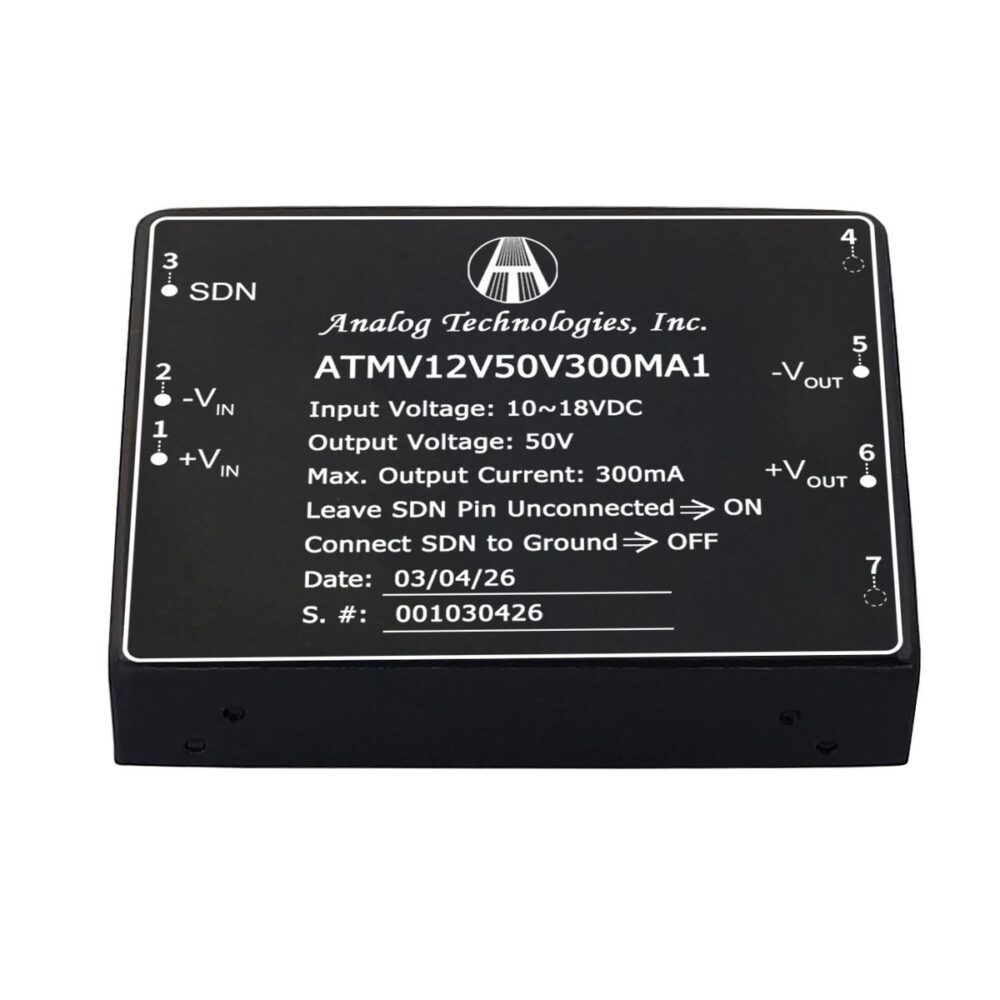 ATMV12V50V300MA1 50V 300mA 15W Isolated DC-DC Converter (12V Input)