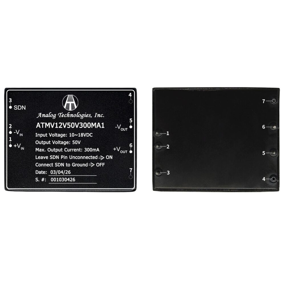 ATMV12V50V300MA1 50V 300mA 15W Isolated DC-DC Converter (12V Input)