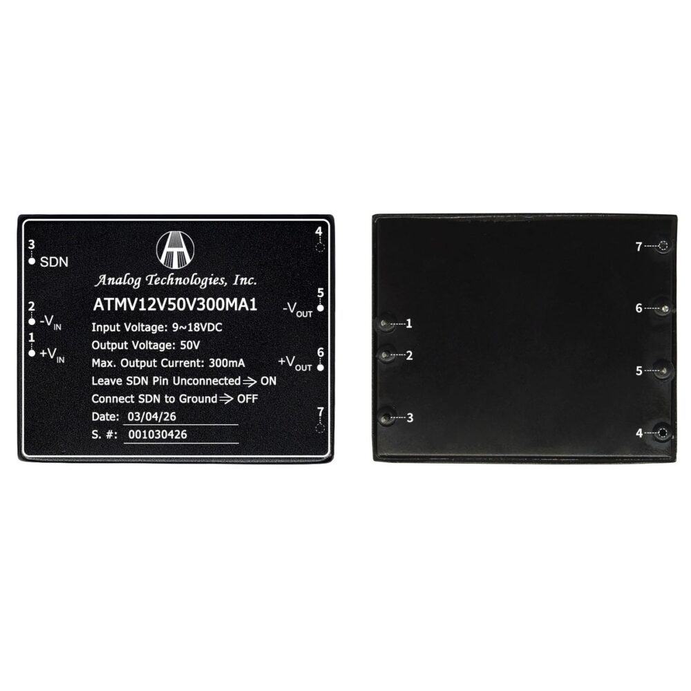 ATMV12V50V300MA1 50V 300mA 15W Isolated DC-DC Converter (12V Input)