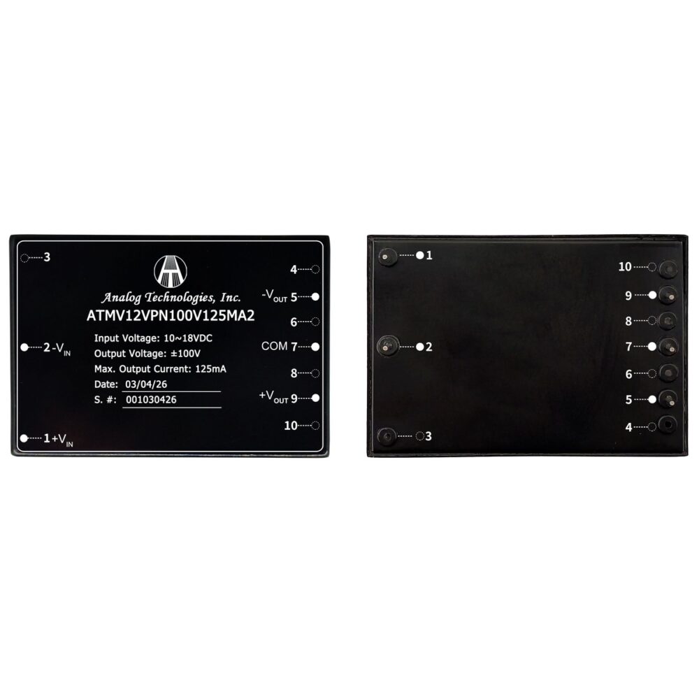 ATMV12VPN100V125MA2_2 ATMV12VPN100V125MA2 ±100V ±125mA 25W Isolated DC-DC Converter (12V Input)