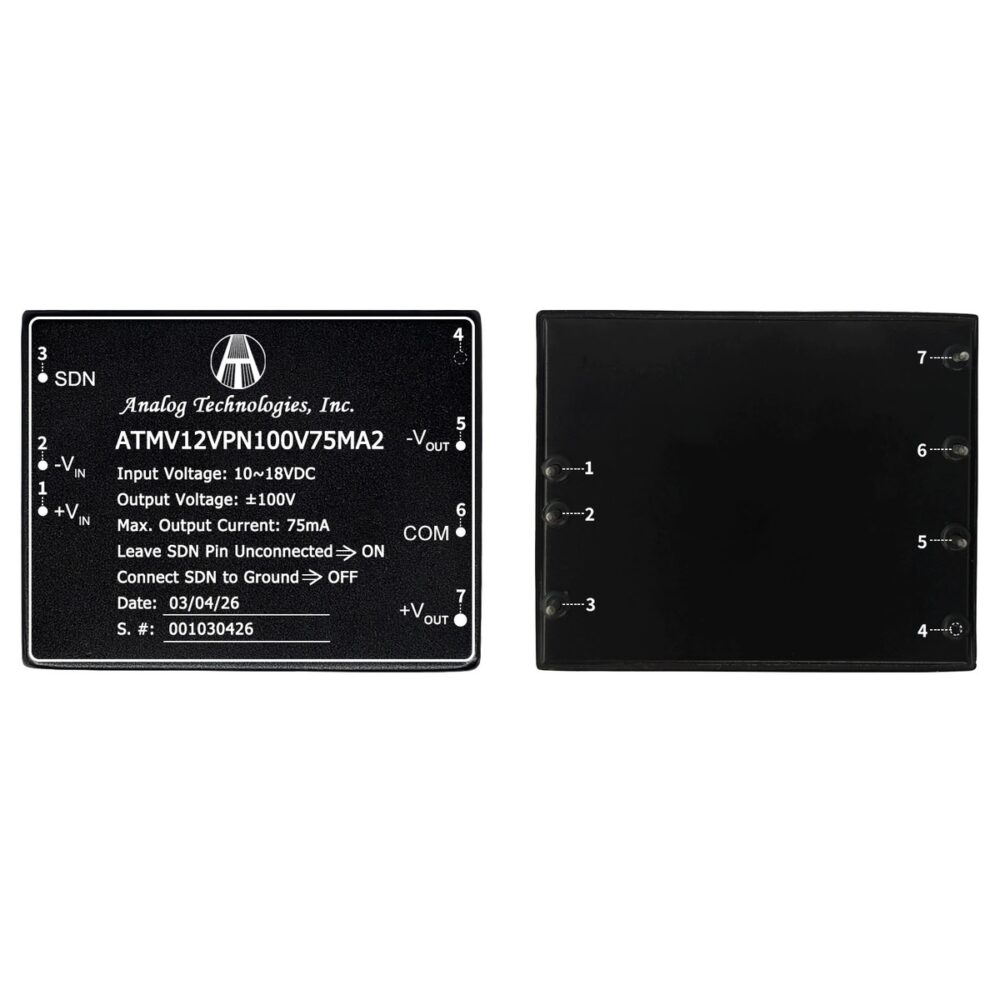ATMV12VPN100V75MA2 ±100V ±75mA 15W Isolated DC-DC Converter (12V Input)