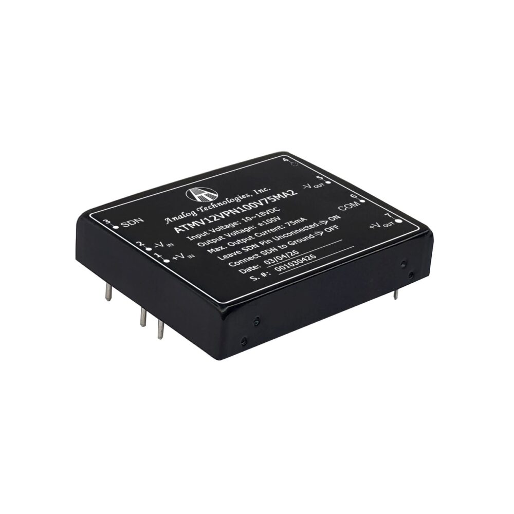 ATMV12VPN100V75MA2 ±100V ±75mA 15W Isolated DC-DC Converter (12V Input)