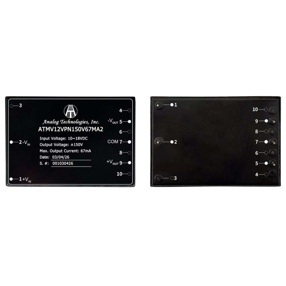 ATMV12VPN150V67MA2_2 ATMV12VPN150V67MA2 ±150V ±67mA 20W Isolated DC-DC Converter (12V Input)